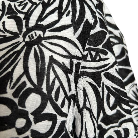 Laura Ashley Petite Black White 100% Linen Shirt Womens Sz PM Embroidered Loose - Picture 11 of 16